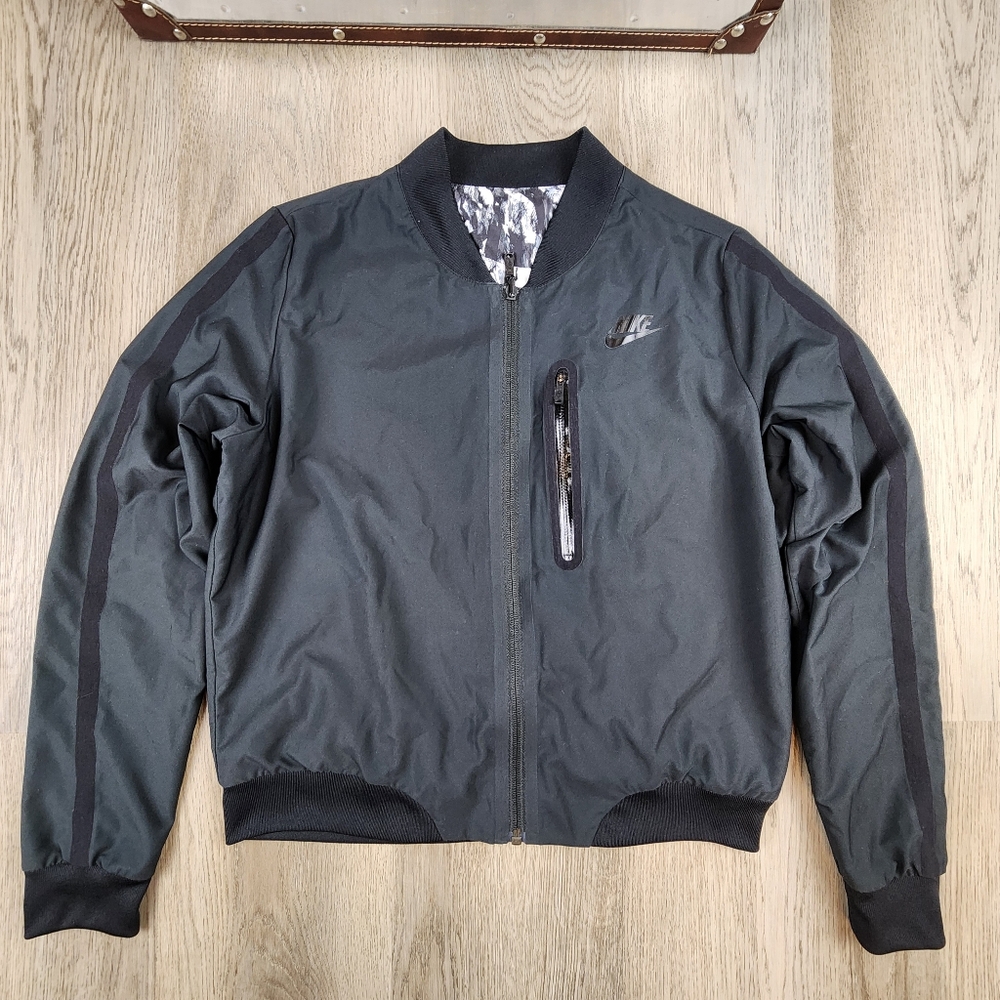 Nike Men's Black Bomber Jacket with Subtle Stripe Detail